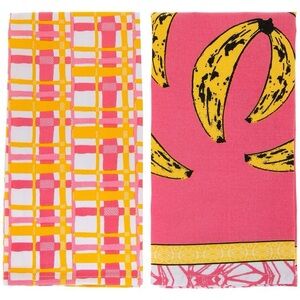 Abstract Bananas & Plaid Kitchen Towels The Spring Shop Set of 2 NWT